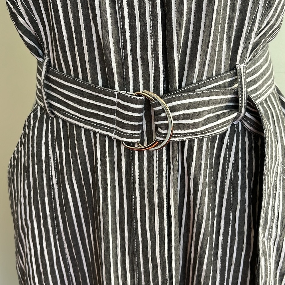 White House Black Market Gray and White Striped Utility Midi Dress - Picture 3 of 16
